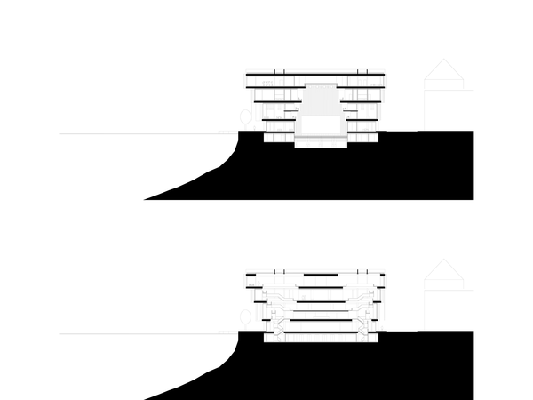 Querschnitt grosser Saal – Querschnitt Treppe